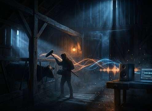 Barn echo moo sound effect for a scene transition