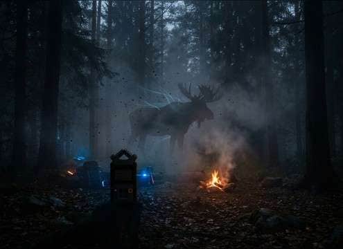 Distant moose bellow in an outdoor audio drama