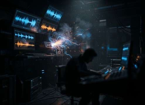 Noise burst masking a dialogue jump cut