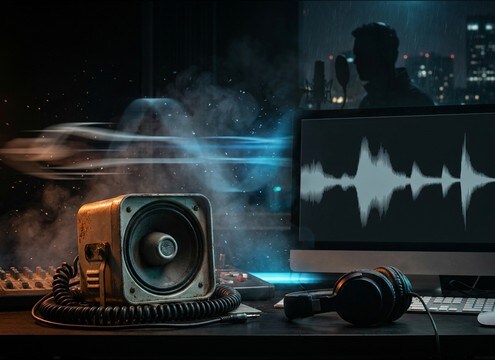 Audio drama timeline with distant ambulance siren bed