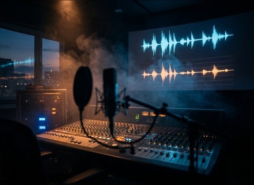Audio drama scene with a breathy OMG reaction in the waveform