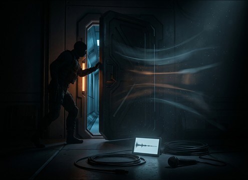 Stealth game door interaction sound effect