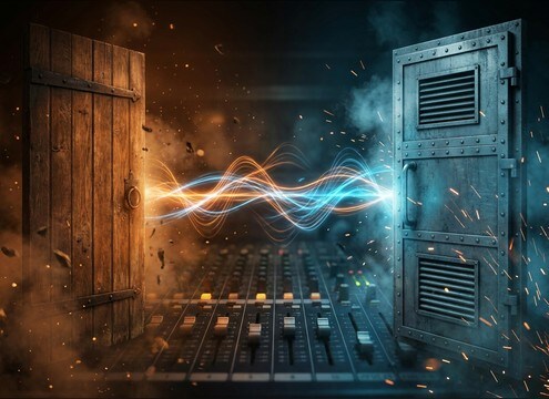Audio drama door opening cue indicating a new location