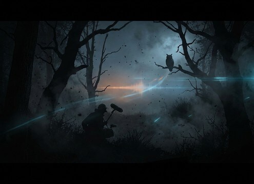 Distant owl hoot ambience for an exterior night establishing shot