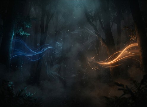 Two owls calling in stereo for an audio drama scene transition