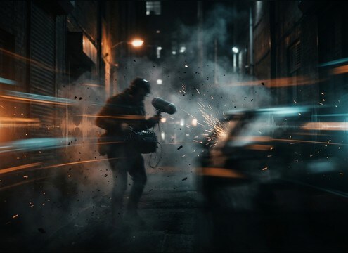 Pain grunt synced to a punch impact in an action edit