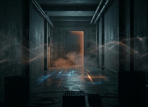 Distant pain cry with hallway reverb for an off-screen struggle