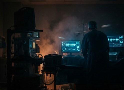 Subtle pain groans layered in a hospital room scene