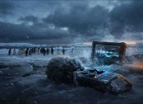 Editor syncing penguin calls to Antarctic wildlife footage