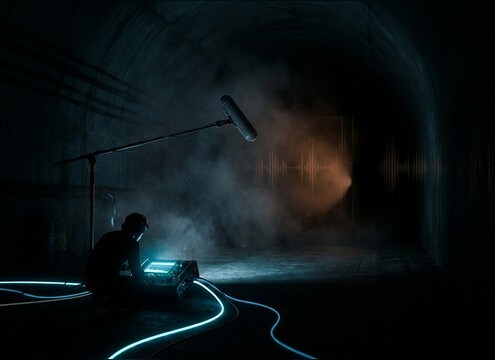 Distant people screaming behind a door in a suspense scene