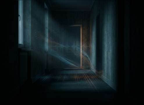 Distant phone ringing in hallway scene sound design