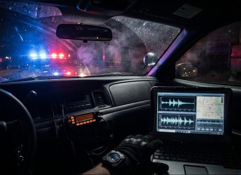 Muffled police siren matching bodycam perspective