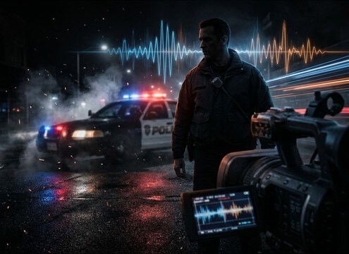 Police procedural intro with dispatch chatter bed