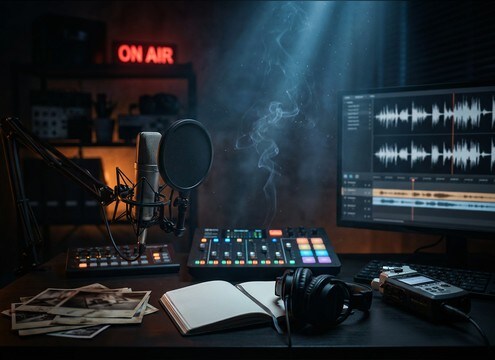 True crime narration with subtle police radio inserts