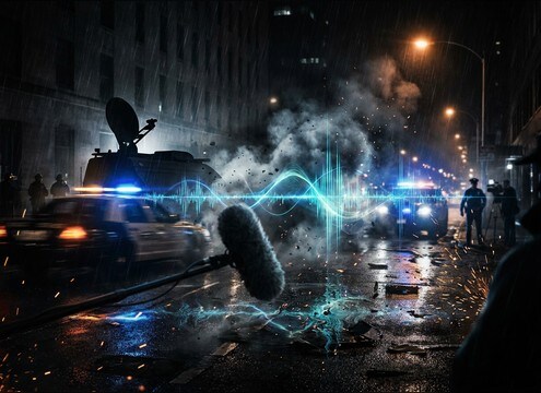 News B-roll with police dispatch audio bed