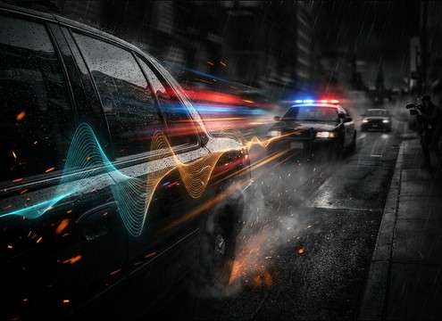 Police siren sound for a car chase cut with Doppler movement