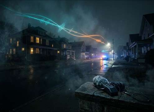 Distant police siren ambience layered under a nighttime neighborhood scene