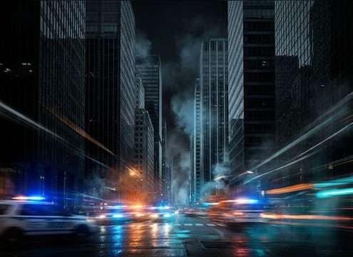 Police siren with urban reflections for a downtown establishing shot