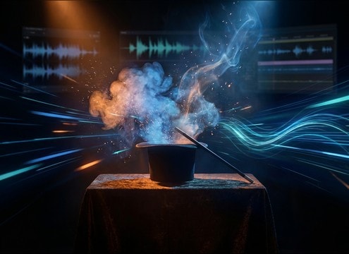 Poof sound timed to a magician vanish on stage