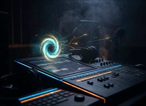 Fast travel UI using a short portal chirp sound