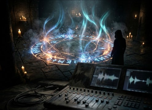Arcane portal shimmer for a summoning circle reveal