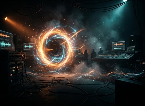 Audio drama dimension jump using portal open and hum bed