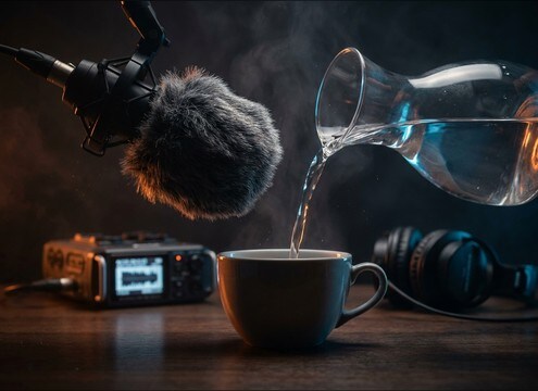ASMR recording setup capturing a gentle pour