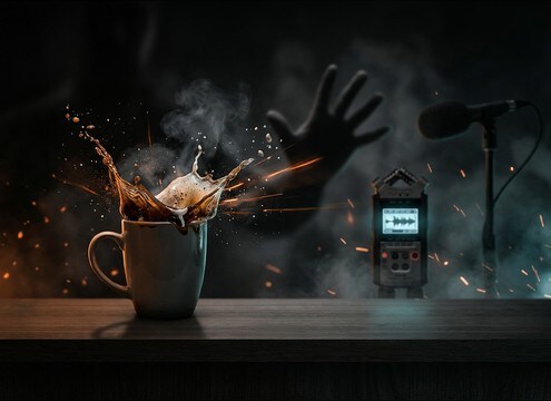Overfilled cup splash moment used for comedic timing