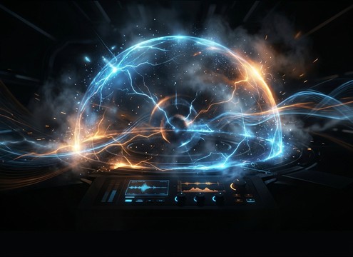 Shield activation effect with a layered power-up sound