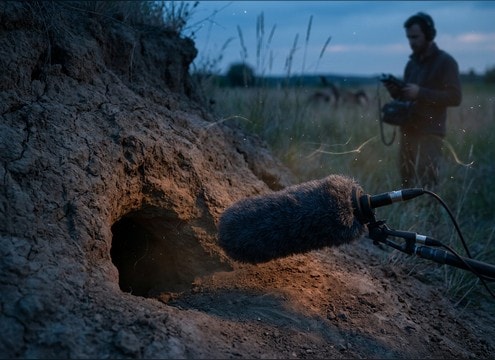 Distant rabbit hopping ambience for wildlife documentary