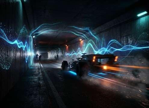 Race car tunnel pass sound with reverb tail