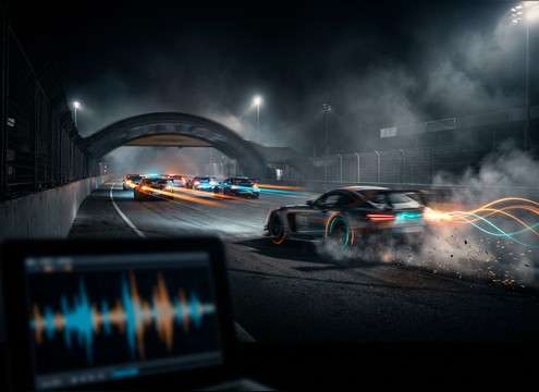 Track day promo with race track ambience bed