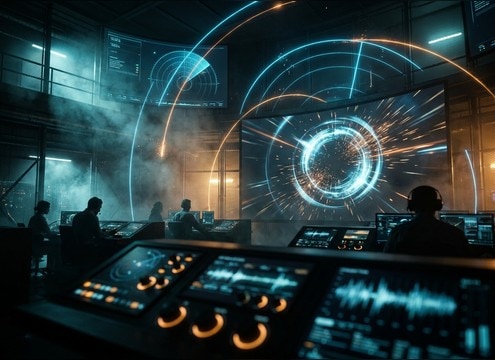 Operations control room scene needing distant radar echo sound