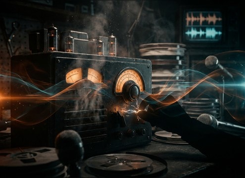 dial tuning sweep sound for vintage montage transition