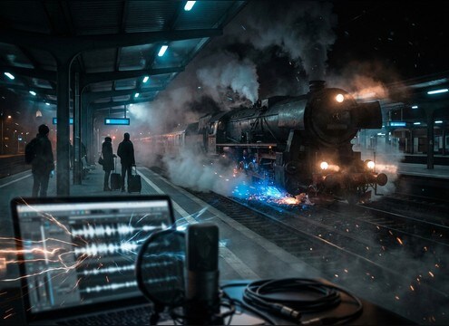 Train arriving at platform sound effects for film scene timing