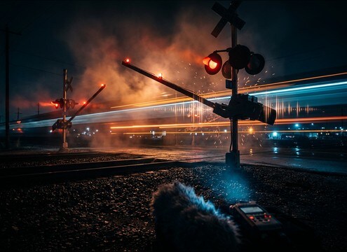 Railroad crossing bell and barrier motor sound effects