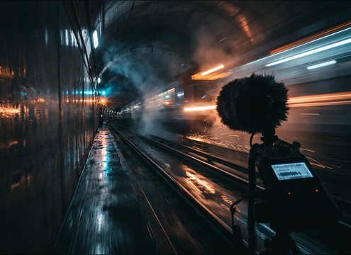 Distant train in tunnel whoosh sound effects for chase sequence