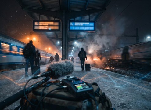 Train station ambience without intelligible announcements sound effects