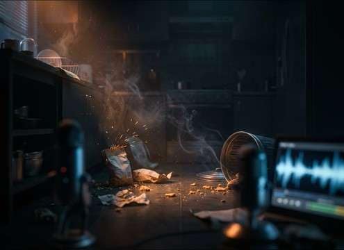 Rat gnawing and trash rustle sound effect in a kitchen