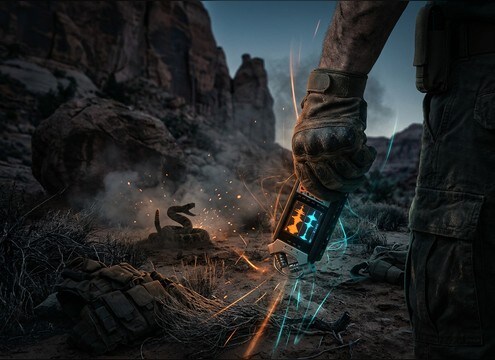 Survival game UI hazard indicator paired with rattlesnake rattle SFX