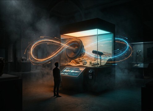 Interactive museum kiosk playing a loopable rattlesnake rattle sound