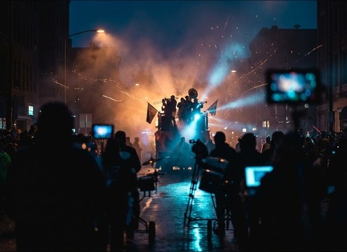 Outdoor parade horn blast ambience