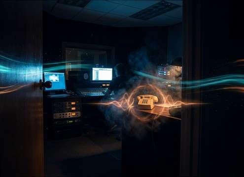 Off-screen phone ringing in a room for a film scene