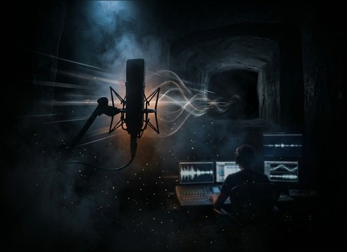 Audio drama script with off-screen monster roar cue