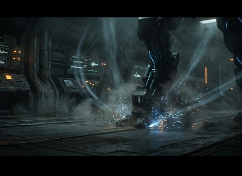 Heavy robot mech footsteps sound for metal floor scene