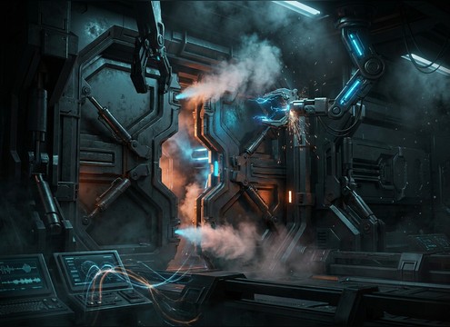 Hydraulic hiss and metal latch sound for sci-fi door