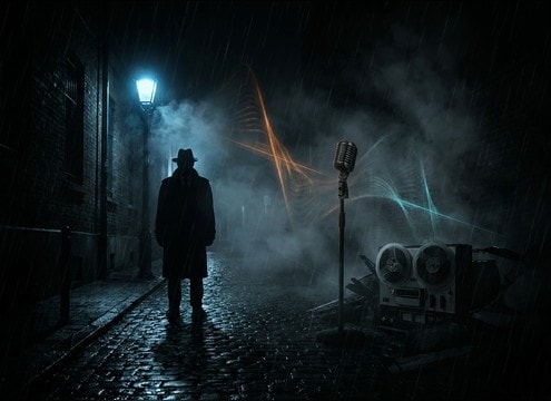 Downward glissando sad violin cue for a noir flashback
