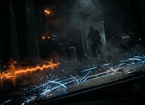 Horror game encounter trigger using a sharp jumpscare sound