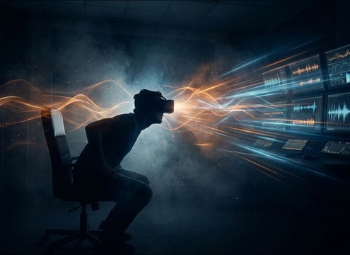 VR horror scene using a wide stereo jumpscare stinger