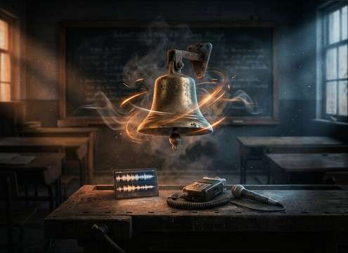 Vintage school bell ring for flashback scene